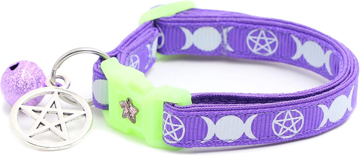 Wicca Cat Collar with Occult Charm & Bell - Small(10lbs & Less) / Solid Purple