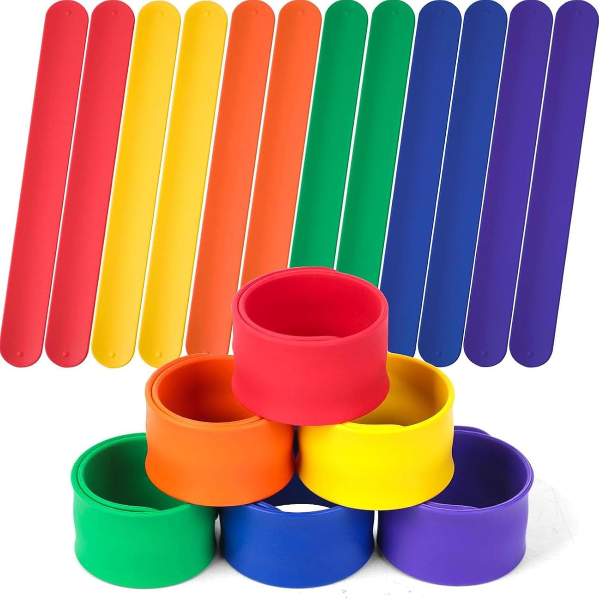 LovesTown color slap bracelets bulk pack of 12 silicone snap bands in rainbow colors - view 2