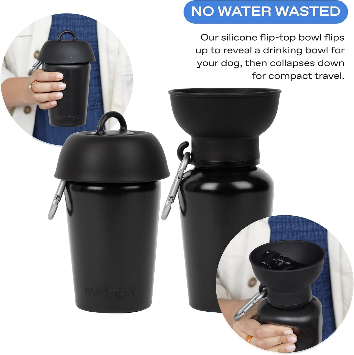 Springland 22oz Classic Portable Dog Water Bottle with Built-in Bowl - Black / 20oz Flip - image 2