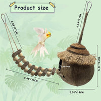 Natural Coconut Hide with Ladder Perches Hanging Bird House Toy - 1pc Coconut Fiber Birds Nest and Swing Toy - image 4