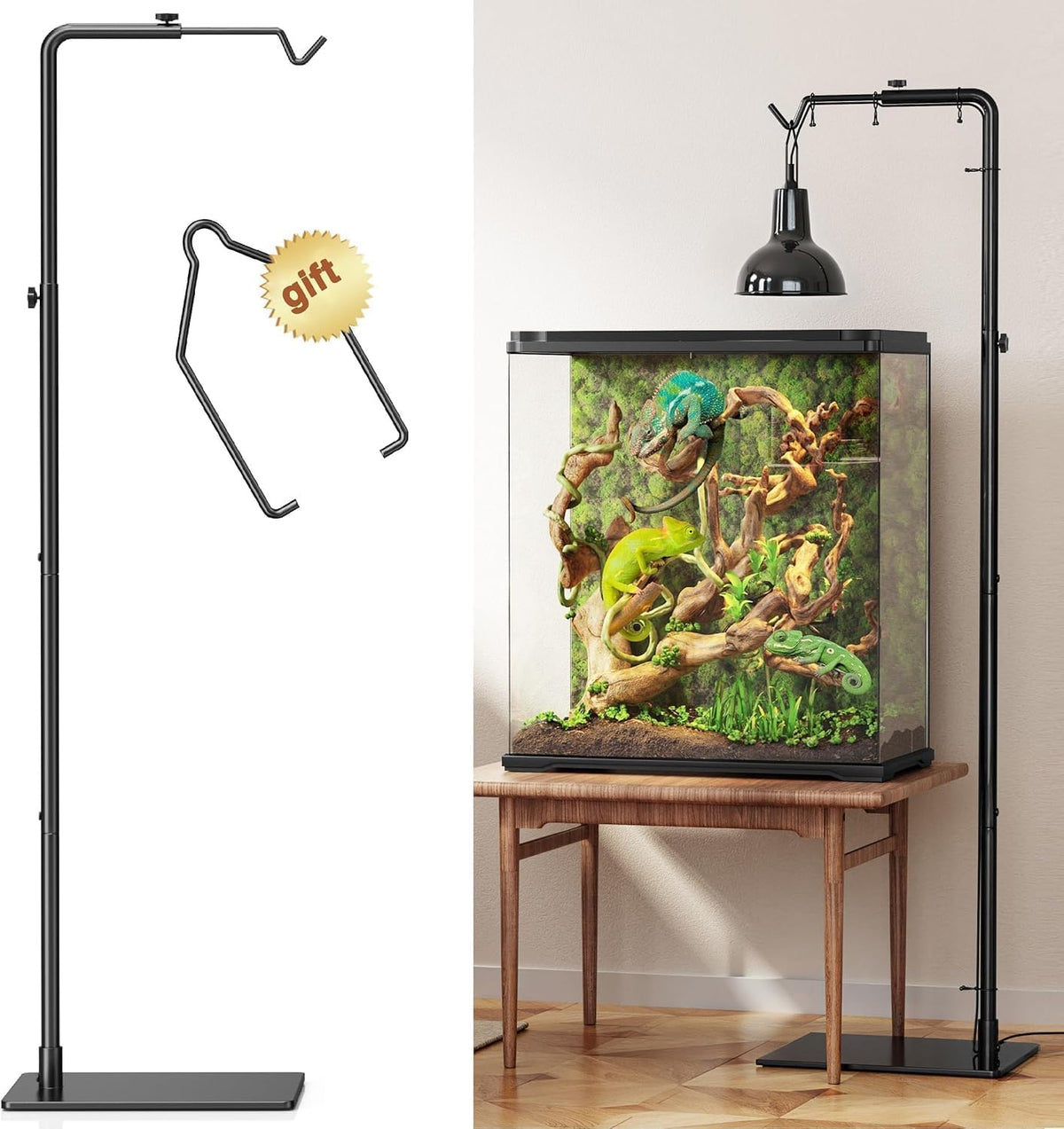 Reptile Heat Lamp Stand, Adjustable 18"-32"H Light Holder - 62" Height