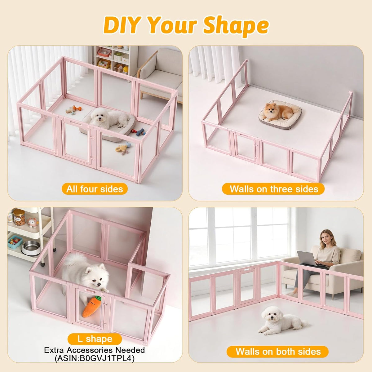 DIY Clear Acrylic Dog Playpen House - Skin Pink / 10PCS / 30.3"H - image 4