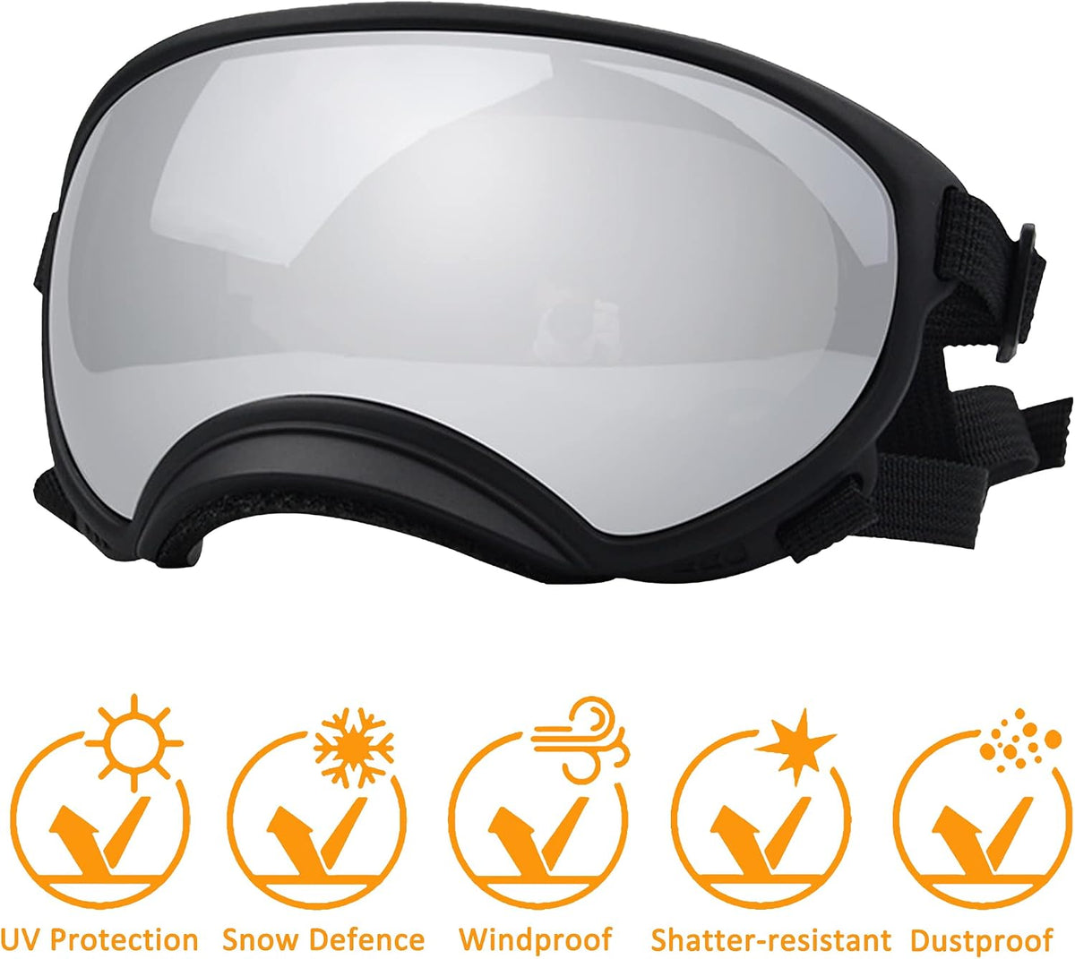 Medium Dog Sunglasses with Adjustable Strap UV Protection - Large size-Black frame silver lenses - image 2