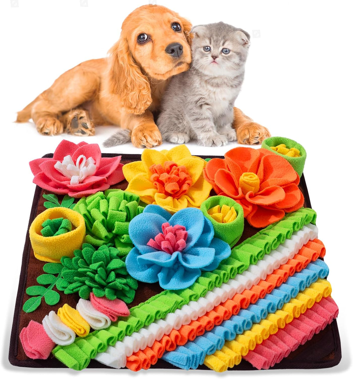 Snuffle Mat for Dogs, Sniff Mat Slow Feeding Mat for Small Pets Cats, Rabbits - Help Stress Relief - Brown
