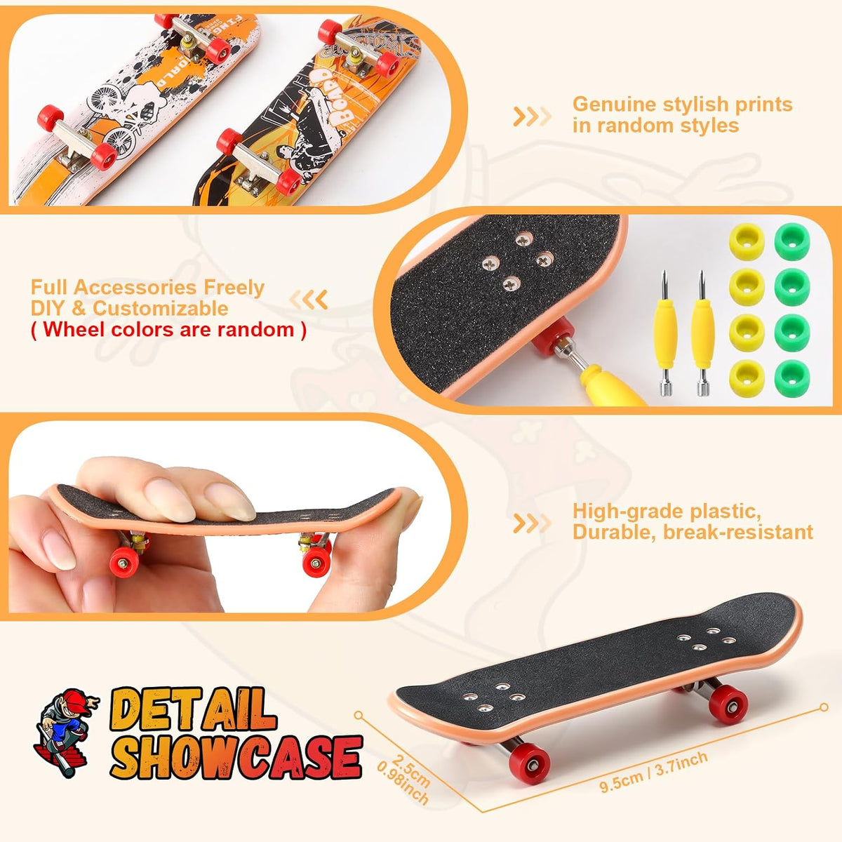 CS COSDDI 14in1 Finger Skateboard Park Set for Kids 8 Skateboards - Yellow - image 3