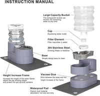 Sfozstra Automatic Gravity Water Dispenser: 5L Gray Stainless Steel Pet Bowl Waterer with Waterproof Pad - Raised Edge Water Feeder for Cats & Small Dogs Indoor/Outdoor