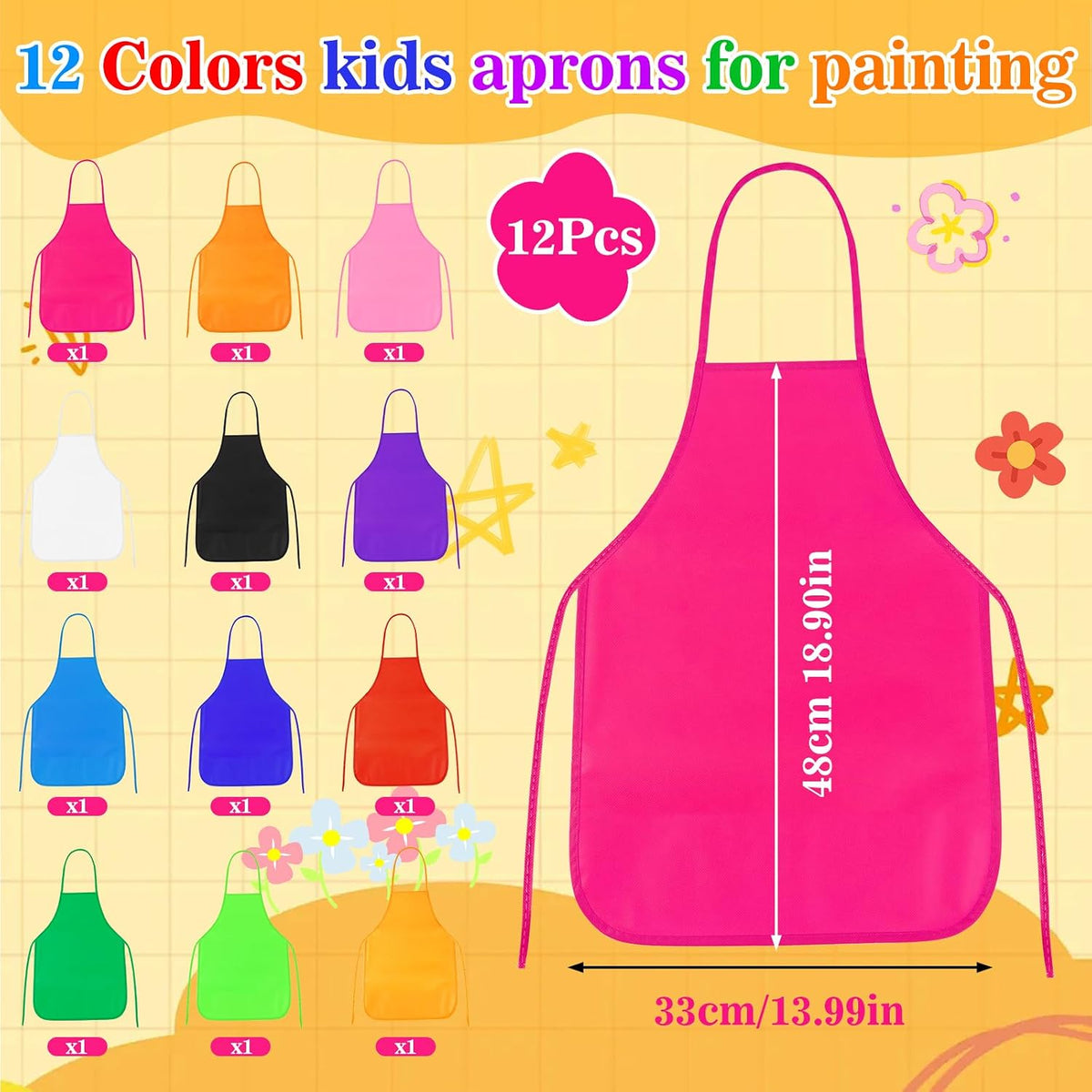 PLULON kids painting aprons in 12 bright colors with ties - view 19