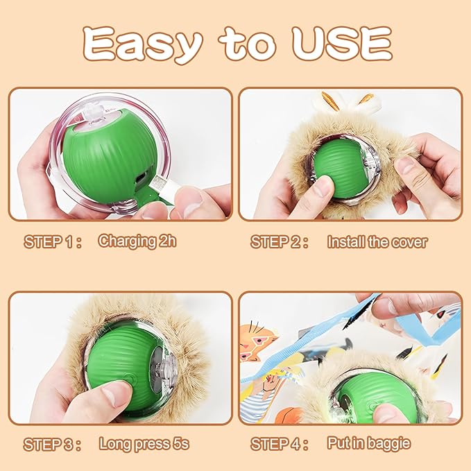Rocfish Interactive Cat Toys Ball - Automatic Fast Rolling Ball in Play Mat, Hide and Seek Mouse Catching Game, Low-Noise Cat Enrichment Toys in Pouch for Indoor Bored Cats (Green Toy & Round Mat)