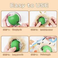 Rocfish Interactive Cat Toys Ball - Automatic Fast Rolling Ball in Play Mat, Hide and Seek Mouse Catching Game, Low-Noise Cat Enrichment Toys in Pouch for Indoor Bored Cats (Green Toy & Square Mat)