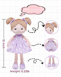 Soft Baby Doll Toys (12''), My First Baby Rag Doll for 1 Year-Old Girl Birthday Gift, Leya Doll Christmas Plush Toys Gift for Toddler Kids Infants -FloraBelle(Purple)