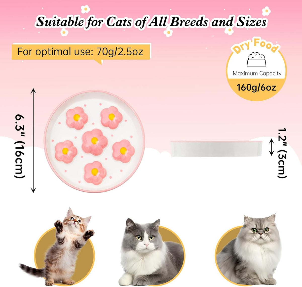 Ceramic Slow Feeder Cat Bowl, 6.3" Whisker Friendly Anti-Vomit - Blush - image 2