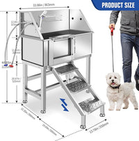 Dog Washing Station 38'' Stainless Steel Pet Grooming Tub for Large Dogs Over-Size Professional Dog Grooming Bathtub Station Wash Shower Sink Pet Grooming Bathtub Station