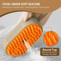 4-in-1 Cat Steam Brush for shedding–Self-Cleaning Comb for Long and Short Hair Cats and Dogs, Steam Pet Brush for Hair Removal, Vibrating Message, Grooming & Relaxation (Khaki)