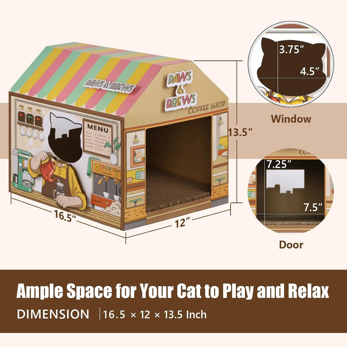 SEKAM Cardboard Cat House with Scratcher/Catnip - Coffee shop - image 2