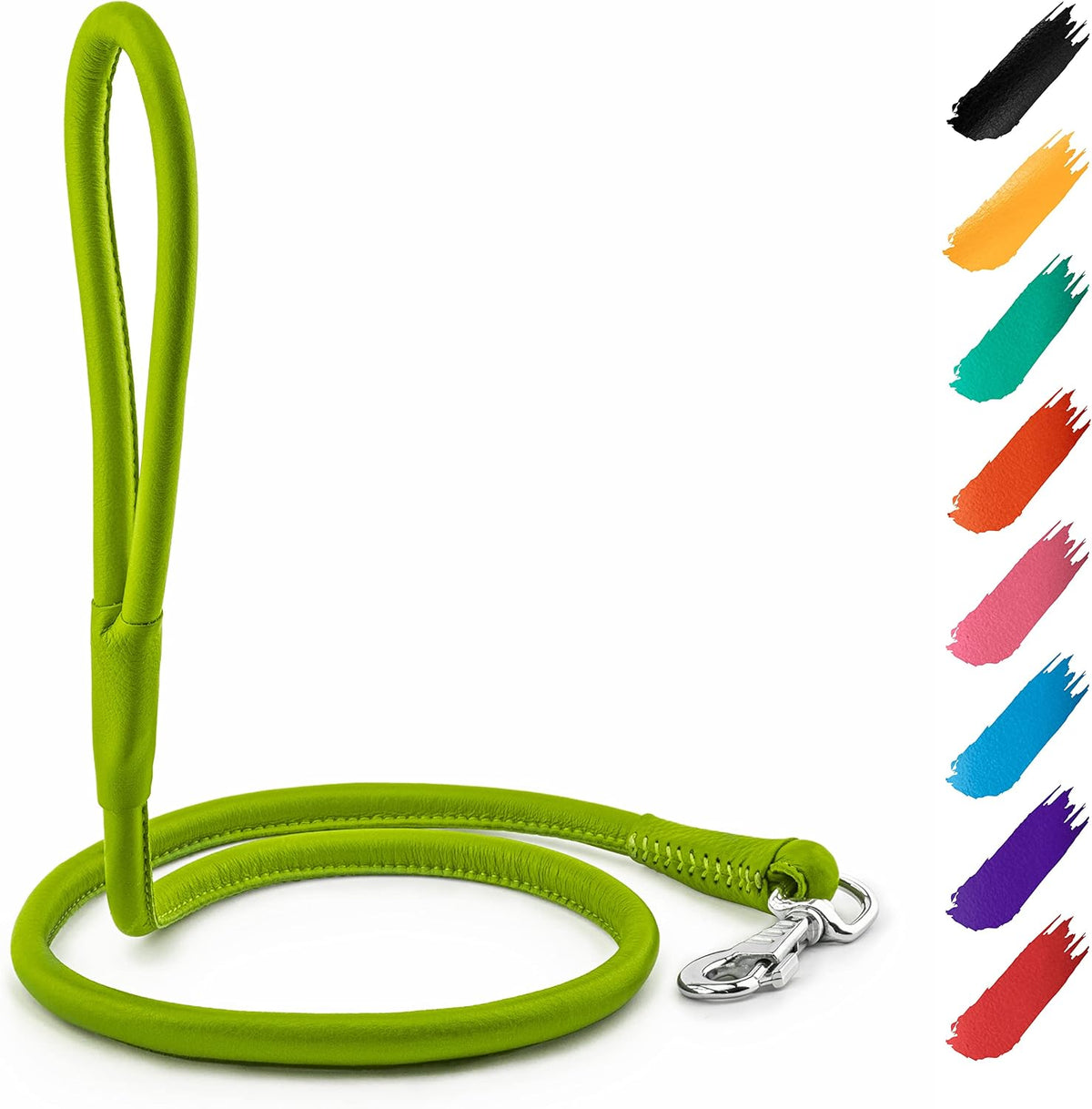 WAUDOG Rolled Leather Dog Leash 4Ft * 0.3 in for Small Medium - Green / 4Ft * 0.4 in