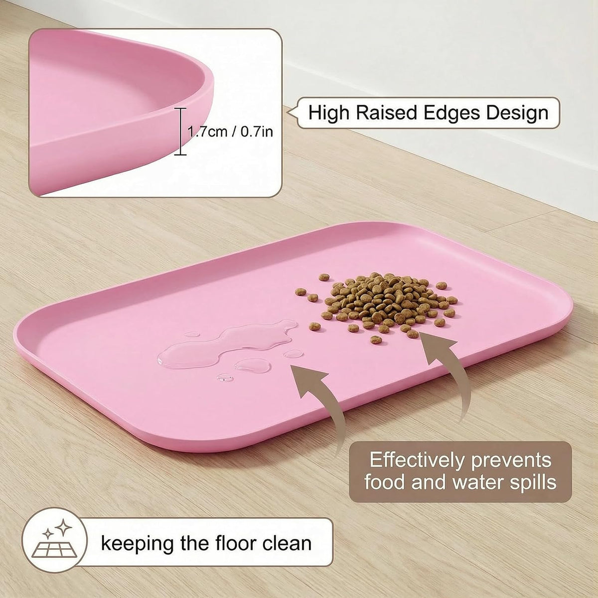 Non-Slip Silicone Dog Food Mat for Food and Water - 45 x 30 cm / Pink - image 3