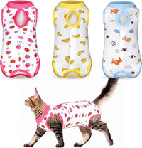 Nuanchu 3 Pieces Cat Recovery Suit Kitten Recovery Suit E-Collar Alternative for Cats and Dogs Abdominal Skin Anti Licking Pajama Clothes Sets(Strawberry Pattern,Large)