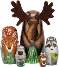 Bits and Pieces Monkey Nesting Dolls, Russian Doll Set of 5 - Woodland Creatures