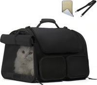 FUKUMARU Cat Carrier, Airline Approved Dog Carrier with Rollable Cover – Essentials for Cats - Black