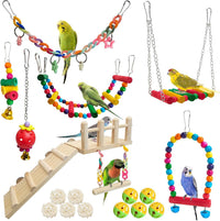 13Pcs Parrot Swing Chew Toys Bird Perches Platform with Climbing - 17 pcs