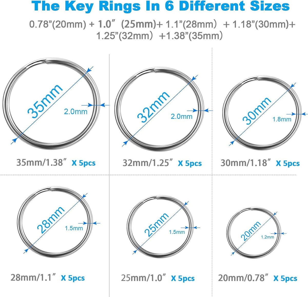 YHYZ Split Key ring Assorted, 5 Sizes - 2 / Stainless Steel - image 2