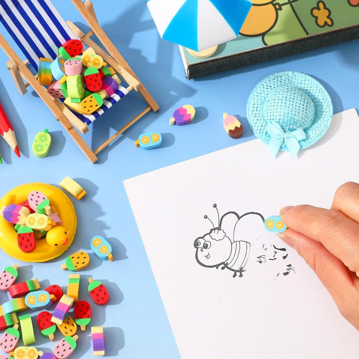 JUNEBRUSHS 150Pcs Fall Mini Erasers - Ice Cream Style - image 3