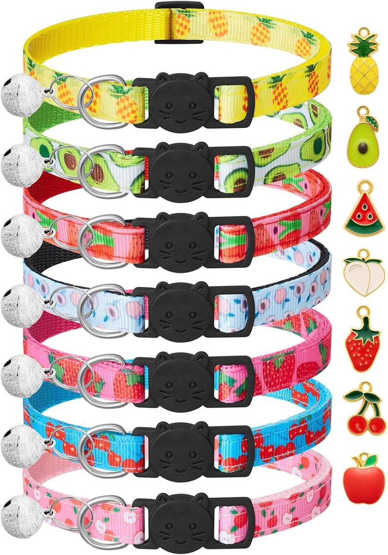 7 Pack Breakaway Cat Collars with Bells & Fruit Pendants