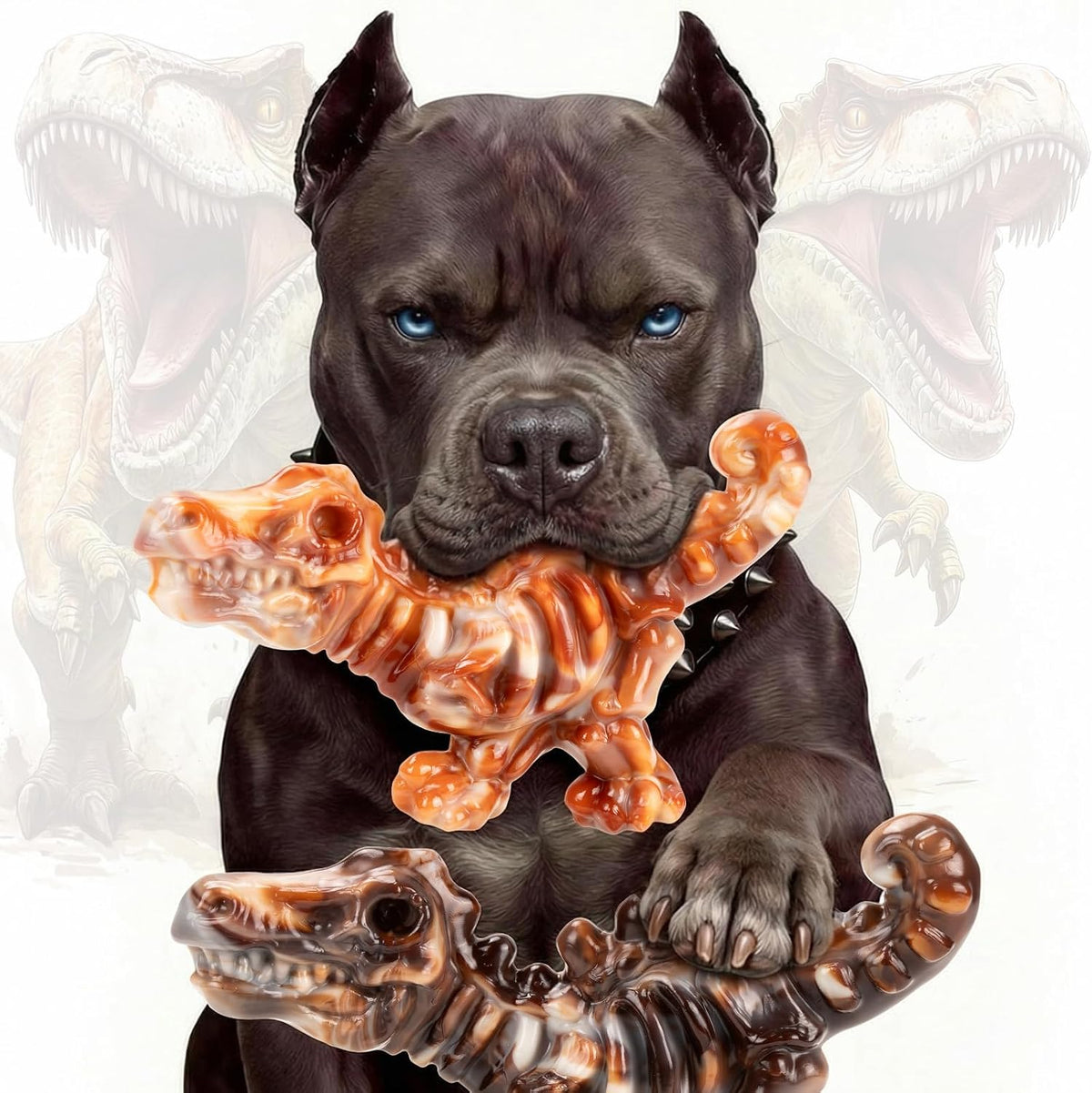 DinoBone 2-Pack Tough Dog Chew Toys for Aggressive Chewers - 2-Pack Amber