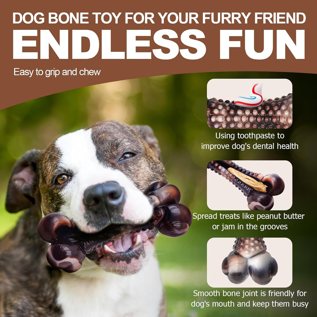 Dog Chew Toys for Aggressive Chewers - 2 Bacon & 1 Beef - image 3