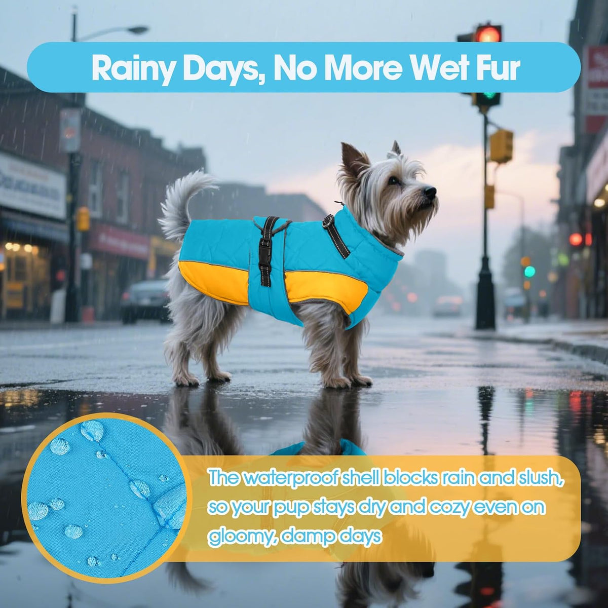 QBLEEV Warm Dog Jacket, Waterproof Dog Winter Coat with Harness – Essentials for Dogs - Lake-Blue / XXX-Large - image 4