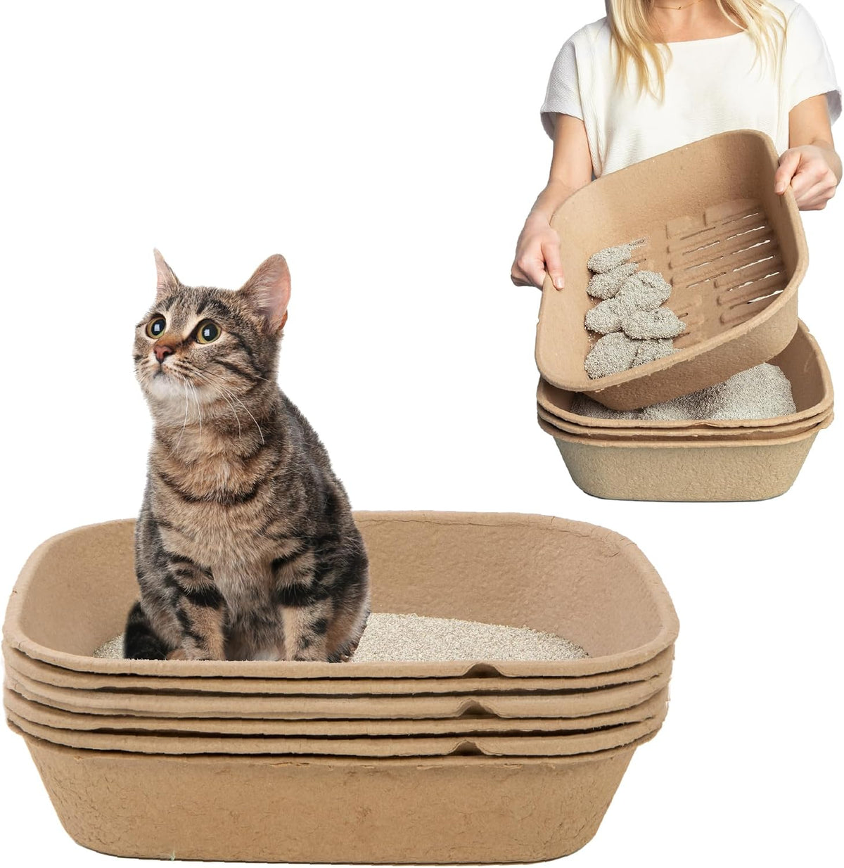 Kitty Sift Disposable Cat Litter Box Large - Litter Box Sifting Kit / Large (6-Piece Set)