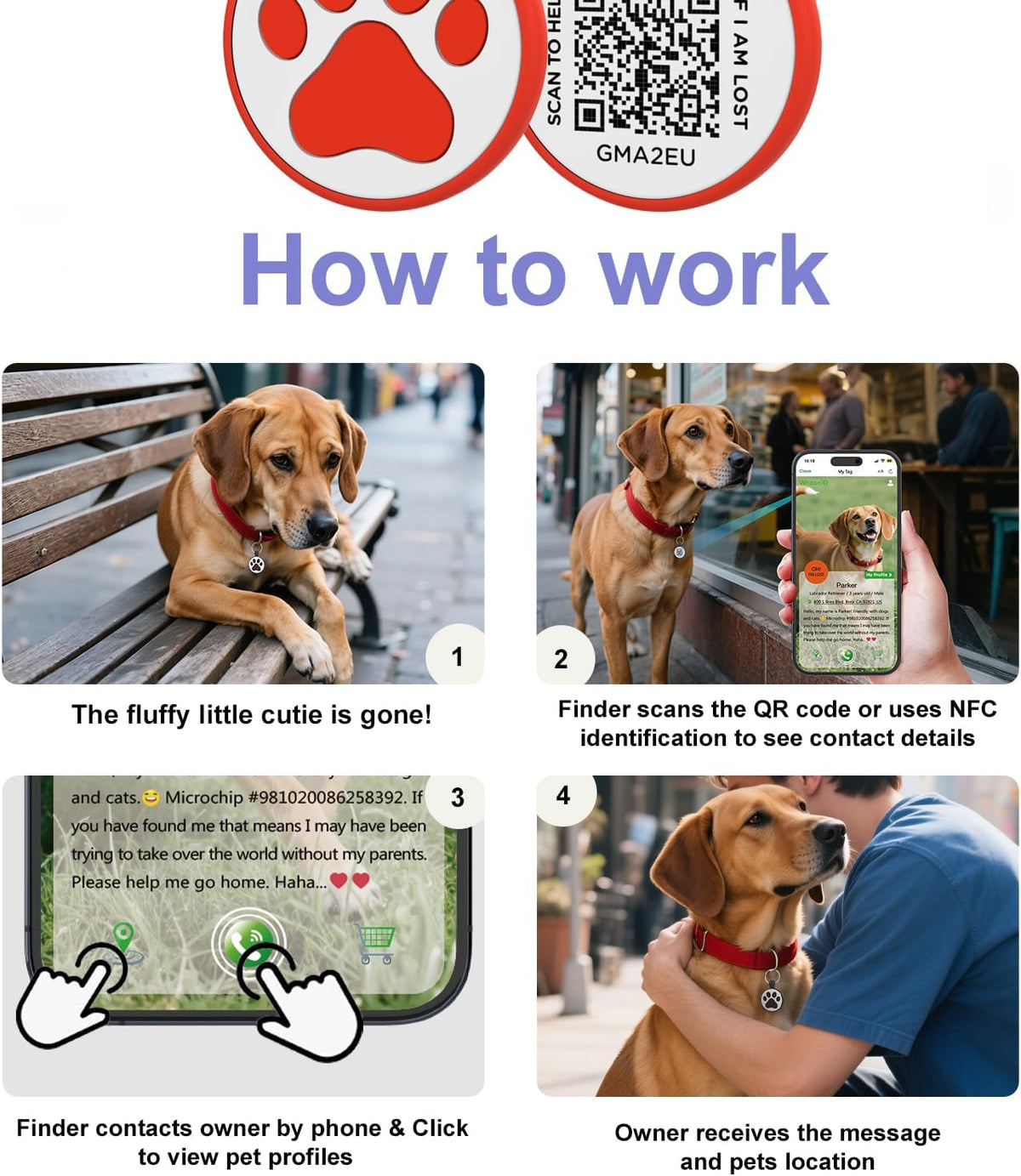 Personalized Dog Tag, Laser Engraving QR Code - Medium to Large Breeds - 1.25" / Red - image 4