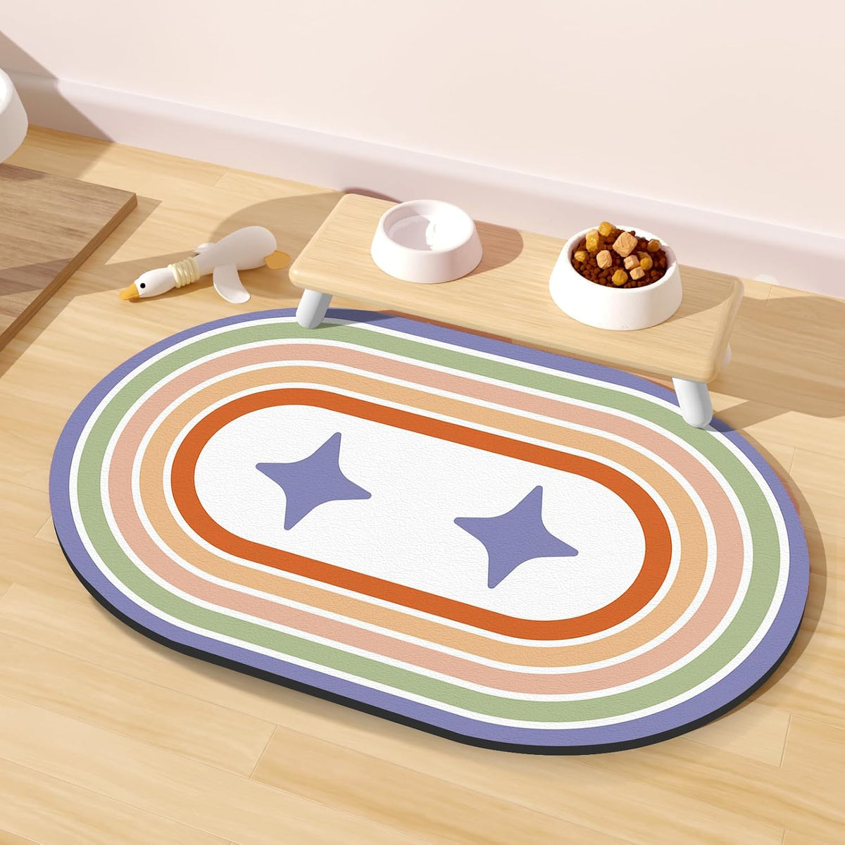 Cat Food Mat Small, 20''x12'' Absorbent Cat Feeding Mat - 20''x12'' / Purple Star