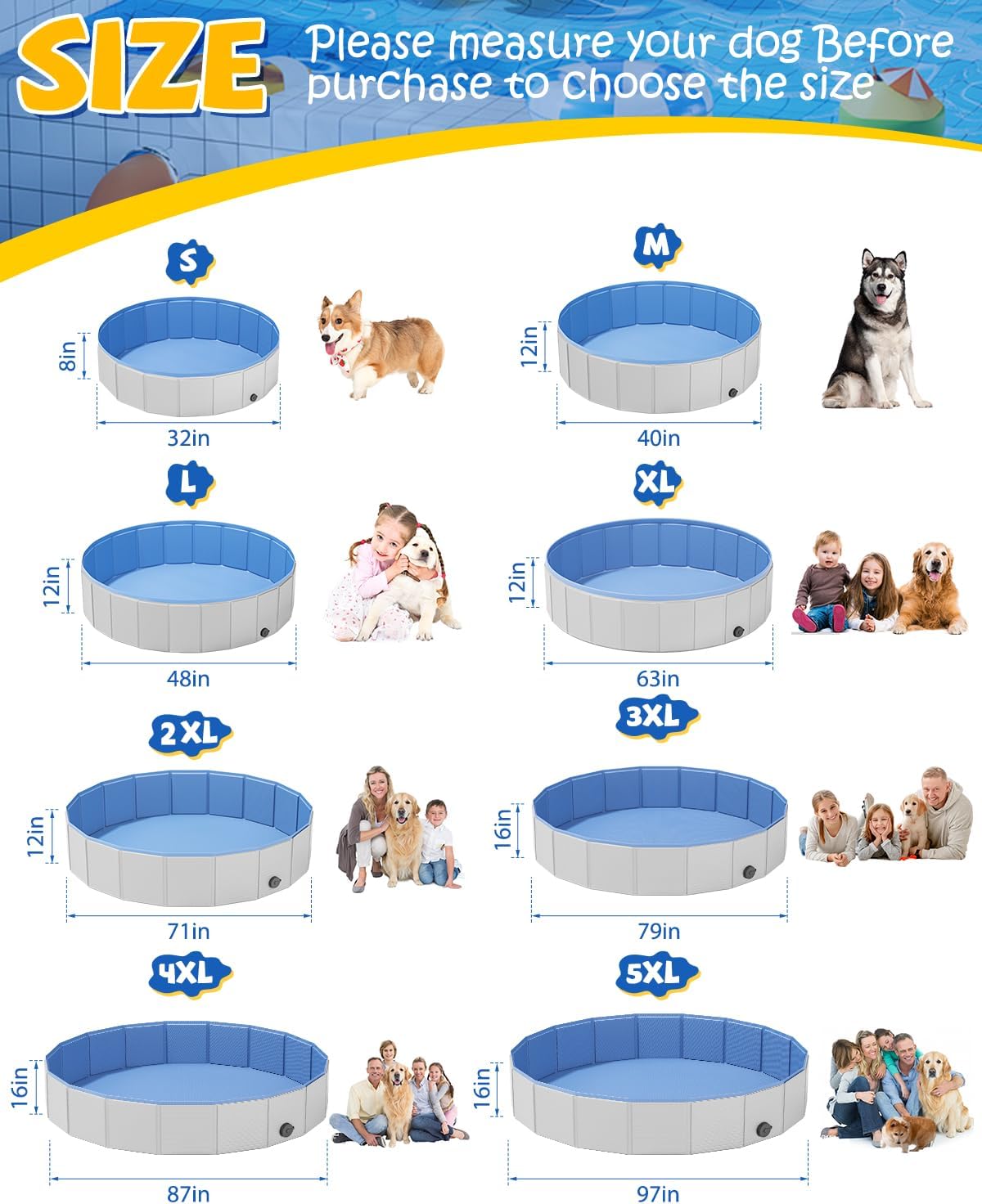 YSJILIDE Portable Dog Pool PVC Pet Swimming Bathtub Collapsible Hard - Light Grey / S-32" x 8" - image 2
