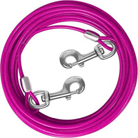 Dog Tie Out Cable 10/15/20/25/30 FT Runner for Yard Steel Wire Cable with Durable Superior Clips Pink Chains for Outside Dog Lead for Large Up to 165 Lbs