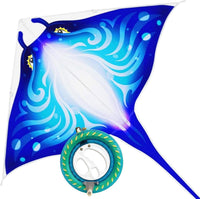 Devil Fish manta ray beach kite for kids in blue ripstop nylon with kite string - view 2