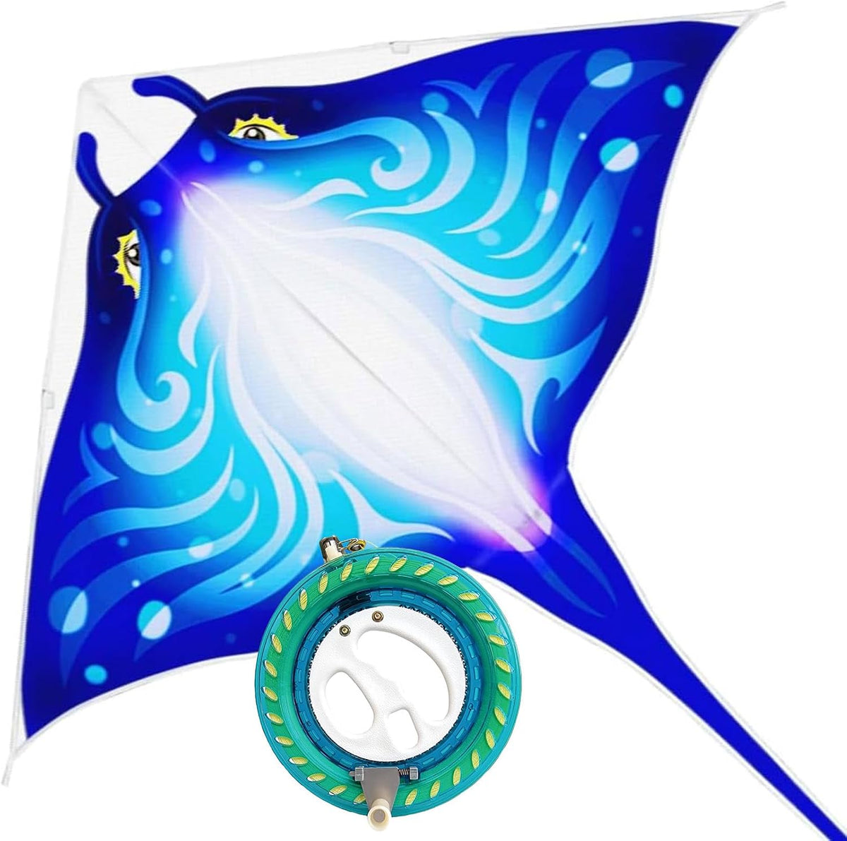 Devil Fish manta ray beach kite for kids in blue ripstop nylon with kite string - view 2
