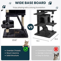 SHA CERLIN 65in Larger Cat Tree Tower Condo for Indoor Kitties/Multi-Level Furniture Activity Center with Wide Base/Cozy Plush Cat Perches/Baskets/Sisal Scratching Posts and Hammock/Dark Grey