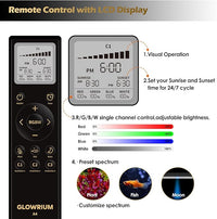 GLOWRIUM LED Aquarium Light with Remote, Full Spectrum Fish Tank Light with Auto Timer, IP67 Waterproof Freshwater Planted Tank Light, Dimmable RGB+W+Moon LEDs with High Performance (18W 24-29inch)