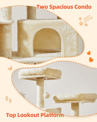 Taoqimiao Cat Tree, 67 in Tall Cat Tower with 2 Plush Cat Condos – Essentials for Cats - 67 inches / Beige - image 4