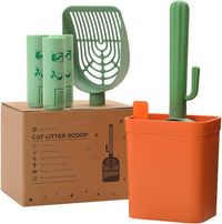 Cactus Cat Litter Scoop with Holder, 2 Replaceable Shovels - Cactus Green / Litter Scoop with 3 Trash Bags