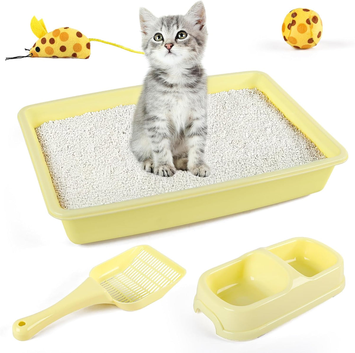 PAWISE Cat Litter Box Set, Small Kitten Starter Kit - Yellow