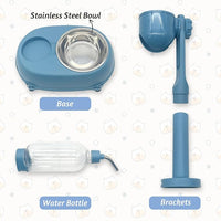 Fhiny Dog Water Feeder Bottle with Stand, Dispenser Automatic Water Food Bowl for Cage No-Drip Leak-Proof Adjustable Raised Pet Slow Water Bottle Dog Kennel Durable Drinker (Blue, 17oz)