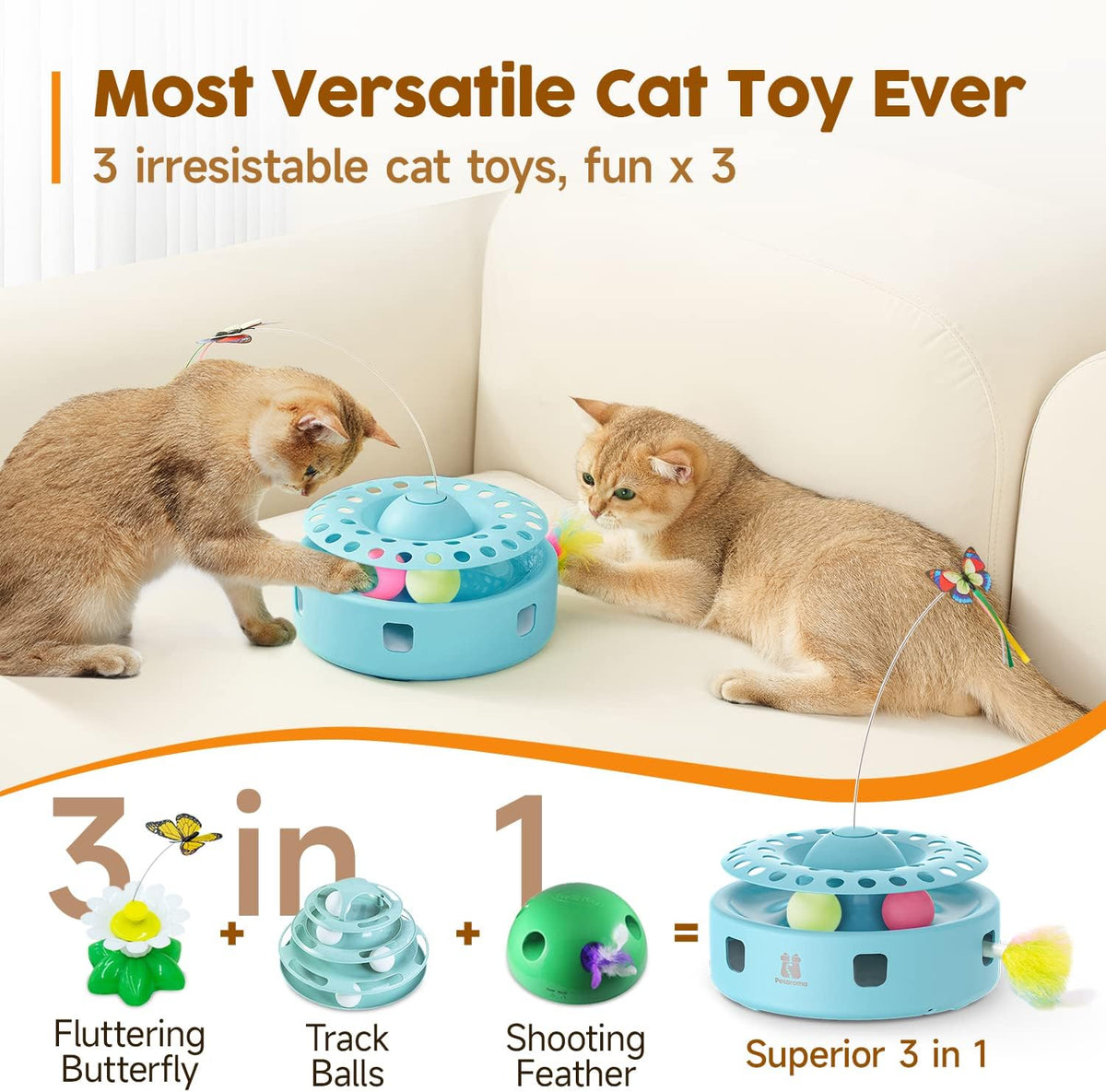 Potaroma Cat Toys 3in1 Automatic Interactive Kitten Toy - Blue - image 2