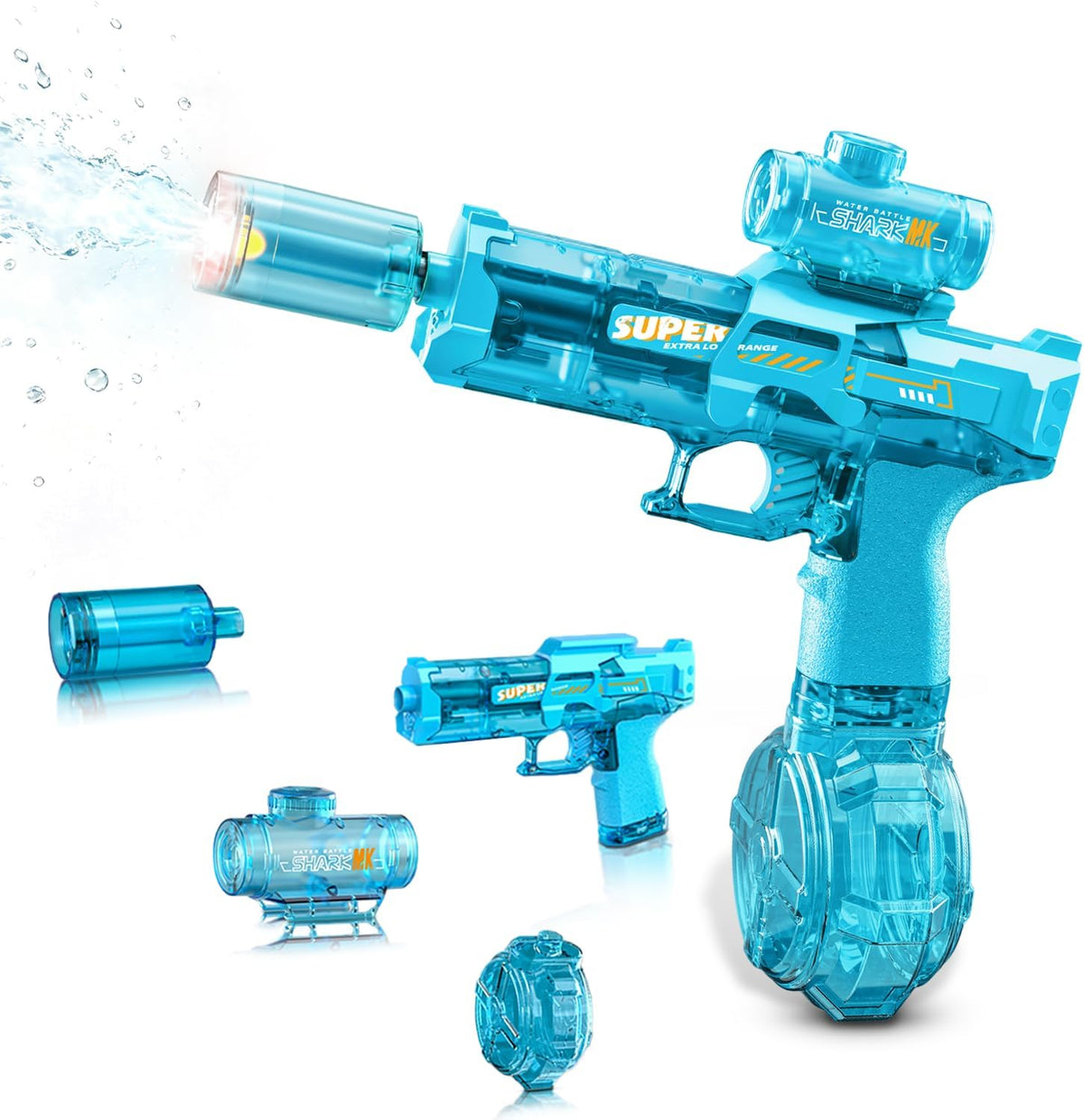 YRIOWMI black electric water gun with automatic squirt and multi-color LED lights