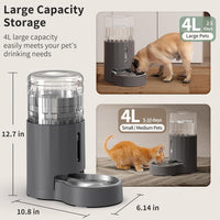 JUNSPOW Cat Water Dispenser and Stainless Steel Bowl – Essentials for Cats - Grey / 4L Base - image 2