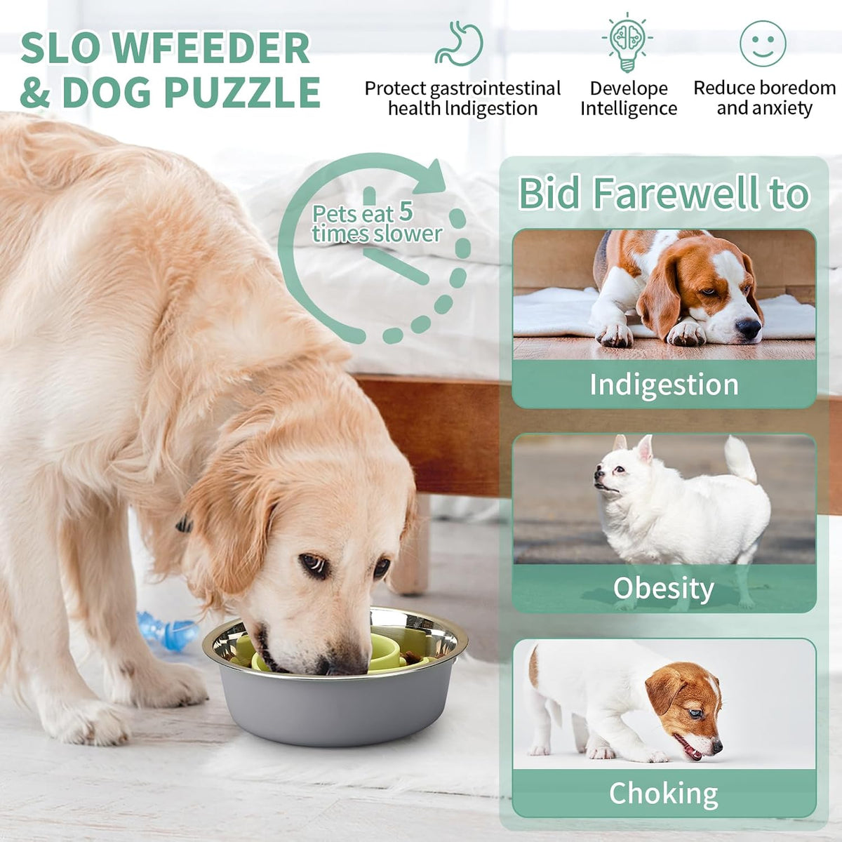 Slow Feeder Dog Bowls Insert - M / Green - image 2