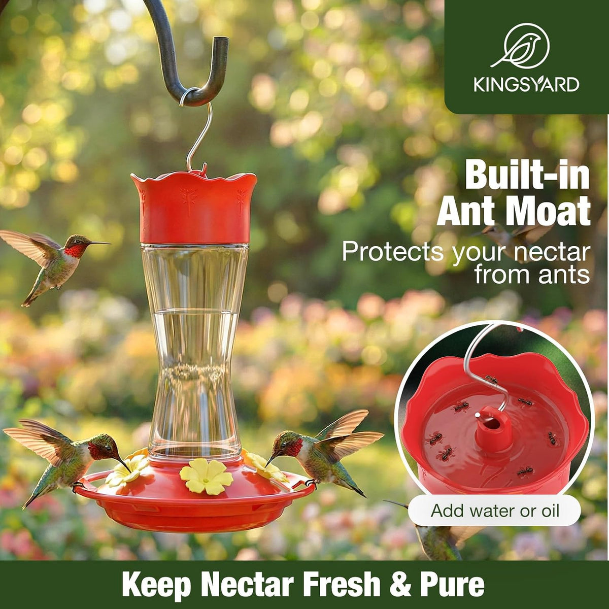 Kingsyard 2-Pack Glass Hummingbird Feeder for Outdoors Hanging - Clear / 2-Pack Feeder - image 3