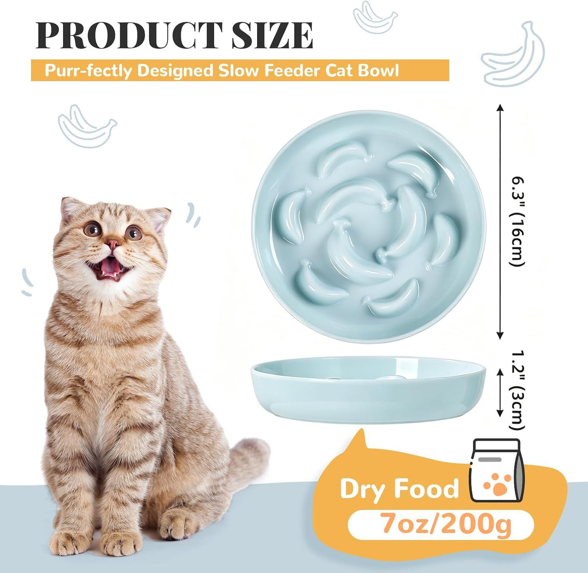 Melamine Slow Feeder Cat Bowls, Dishwasher Safe - Blue / 2"H - image 2
