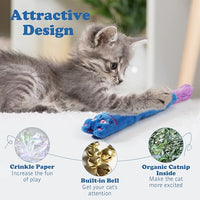 Pawaboo Cat Toys, 2 Pack Catnip Toys with Bell and Crinkle Paper, Soft and Durable Kitten Toys, Interactive Cat Toys for Indoor Cats, Cat Plush Kicker Toys for Kittens Kitty, Cute Cat Stuff